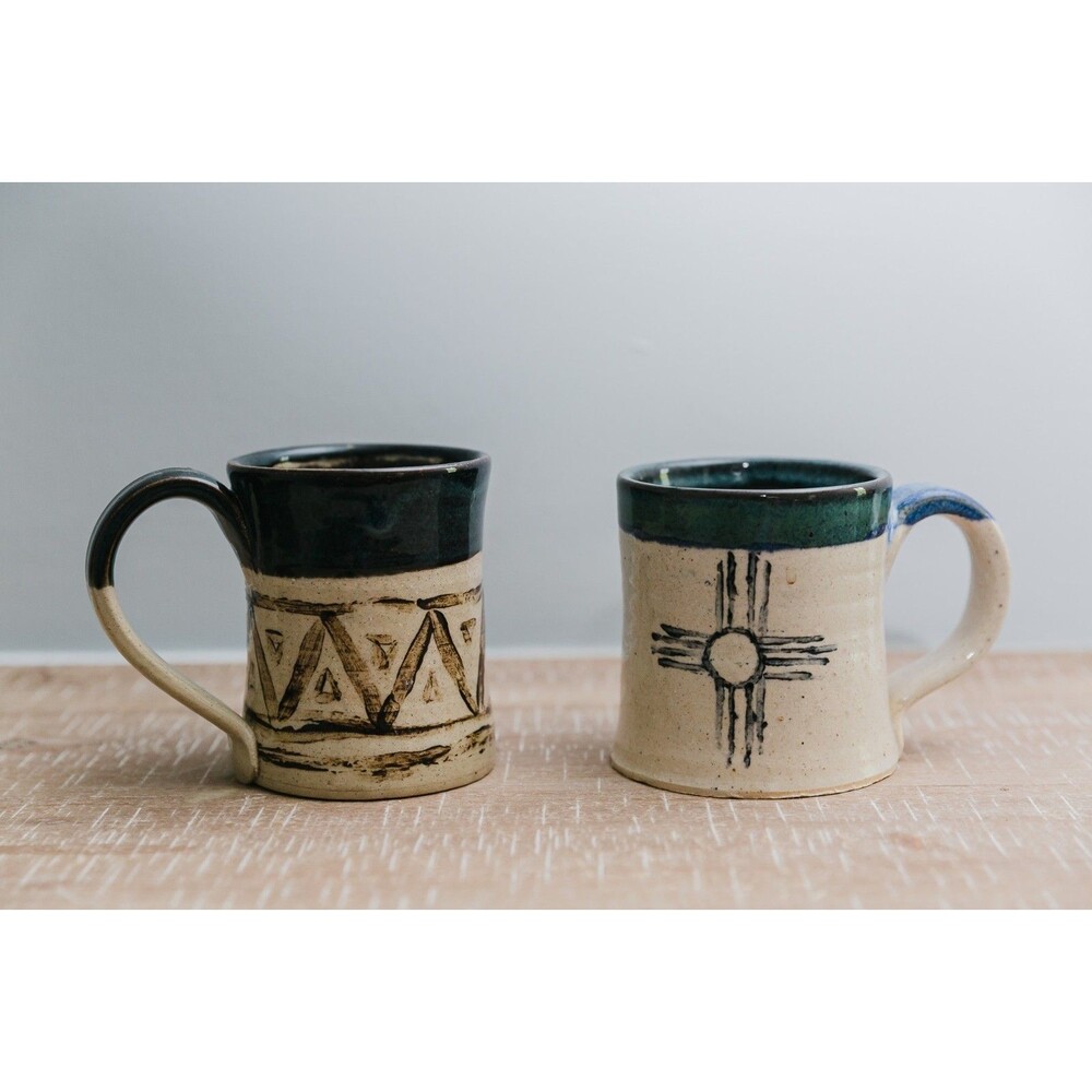 Signed Handmade Studio Pottery Mugs Pair Southwestern